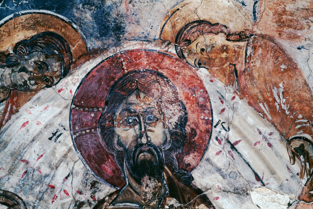 Cristo, afresco na igreja bizantina de São Jorge, Komitades, Creta, Grécia (foto) de Unbekannt Unbekannt