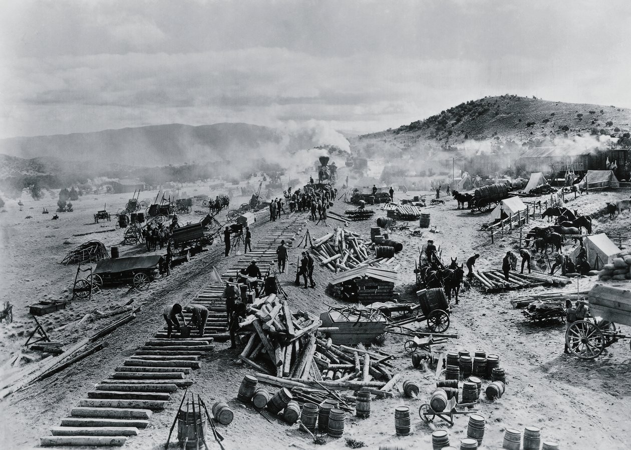 Construção de uma linha ferroviária nos territórios ocidentais, EUA de Unbekannt Unbekannt