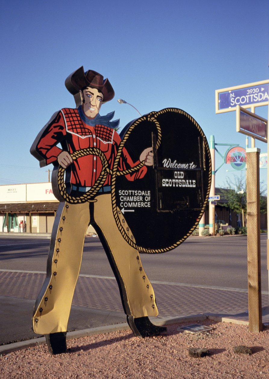 Sinal da figura do cowboy dando as boas-vindas aos turistas em Scottsdale, Arizona (foto) de Unbekannt Unbekannt