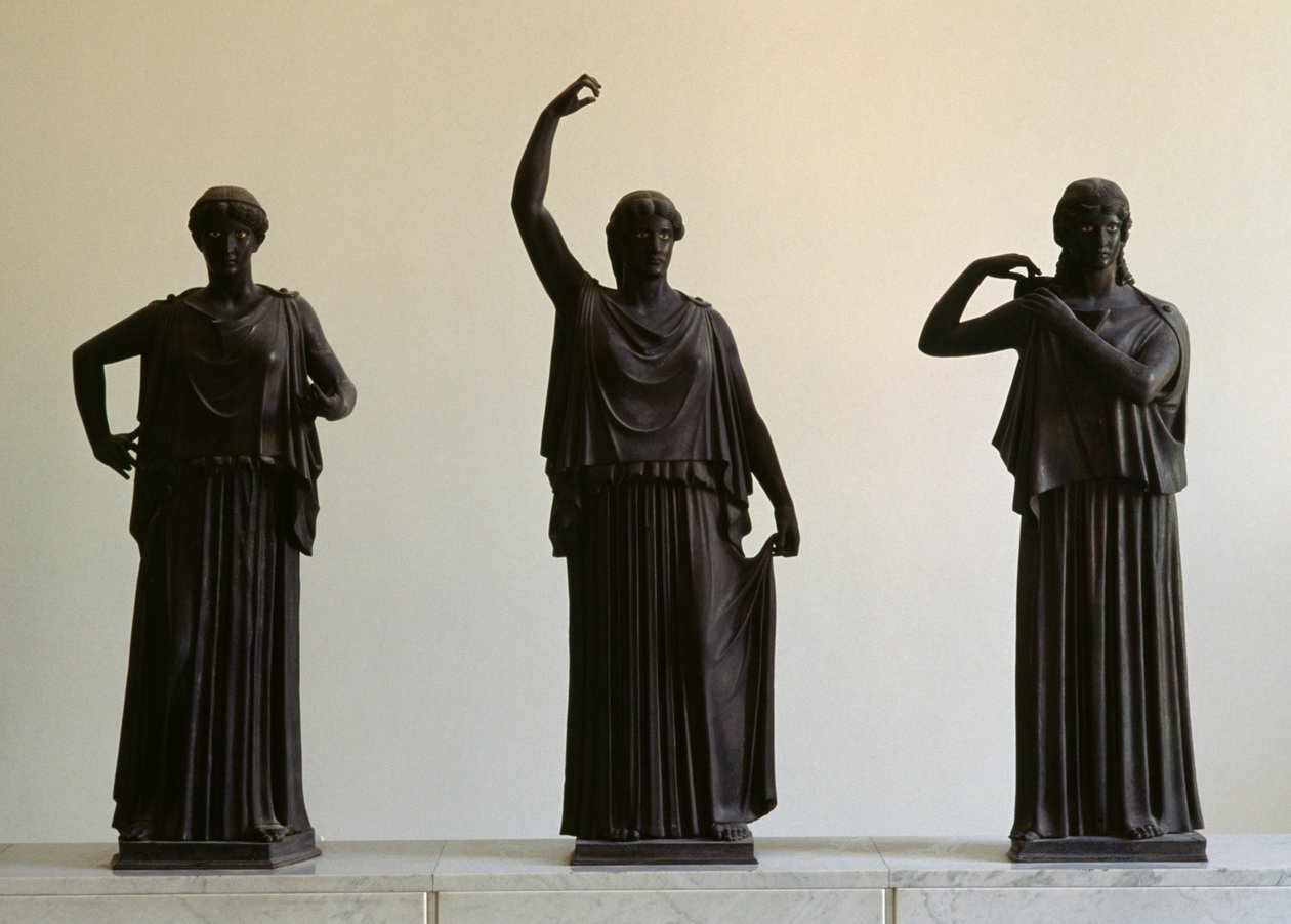 Bailarinos ou Hydrophorai (portadores de água), grupo de cinco esculturas de bronze da Villa do Papyri, Herculaneum, Campania, Itália. A civilização romana de Unbekannt Unbekannt