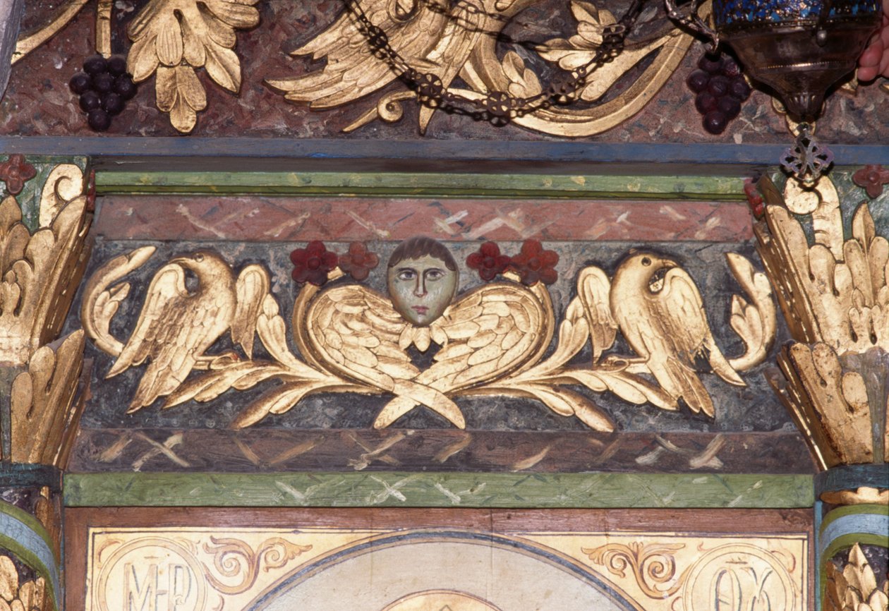 Decoração, detalhe da iconostasia na igreja bizantina de São Jorge, Anidri, Creta, Grécia (foto) de Unbekannt Unbekannt