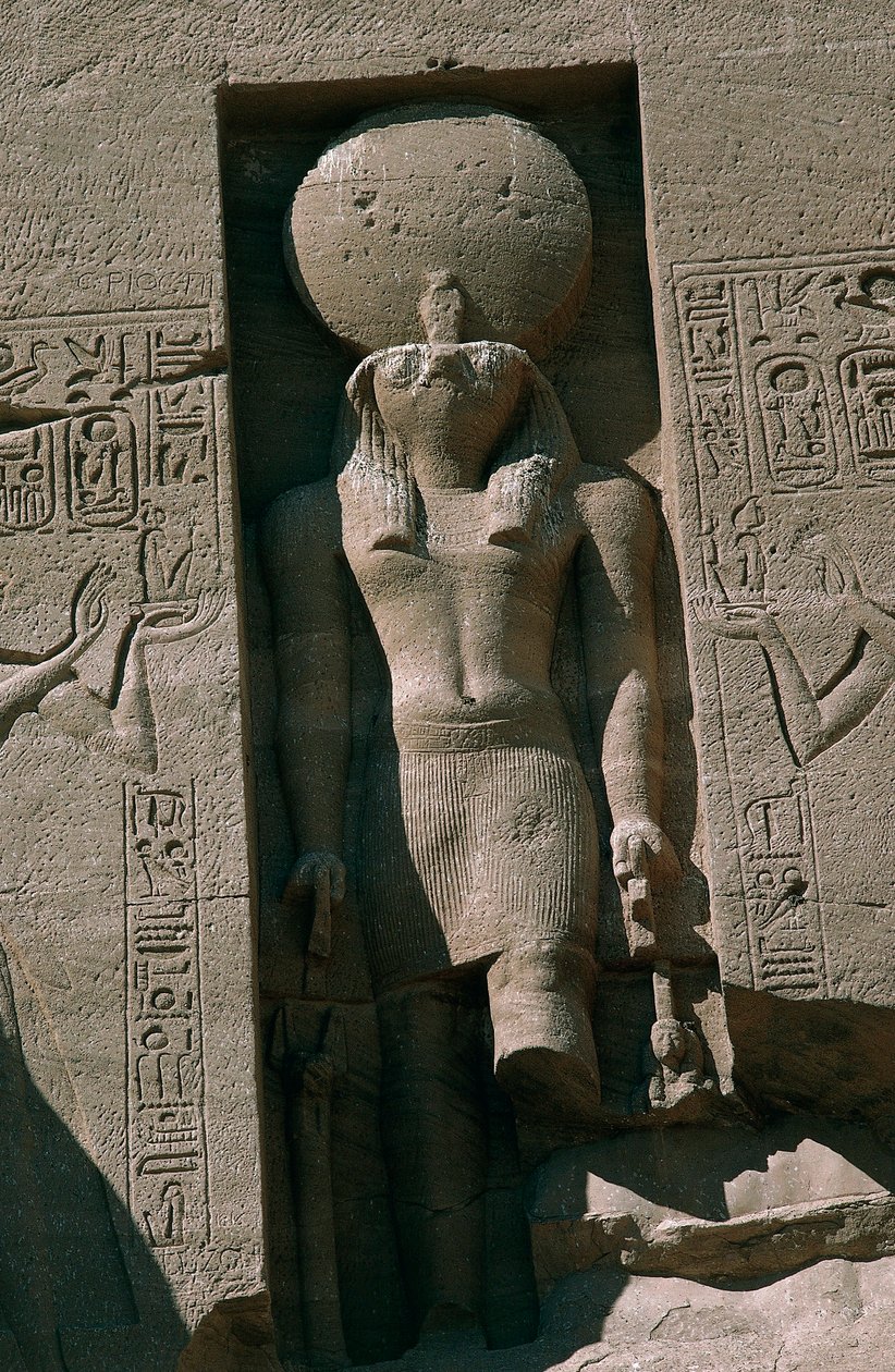 Egito, Núbia, Abu Simbel, Grande Templo de Ramsés II, fachada, nicho com estátua do deus sol Ra de Unbekannt Unbekannt