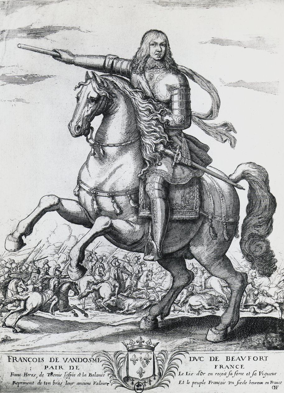Retrato equestre de Francisco de Bourbon-Vendome (1616-1669), segundo Duque de Beaufort e general francês, gravura de Nicolas de La Fage (1600?-1655) de Unbekannt Unbekannt