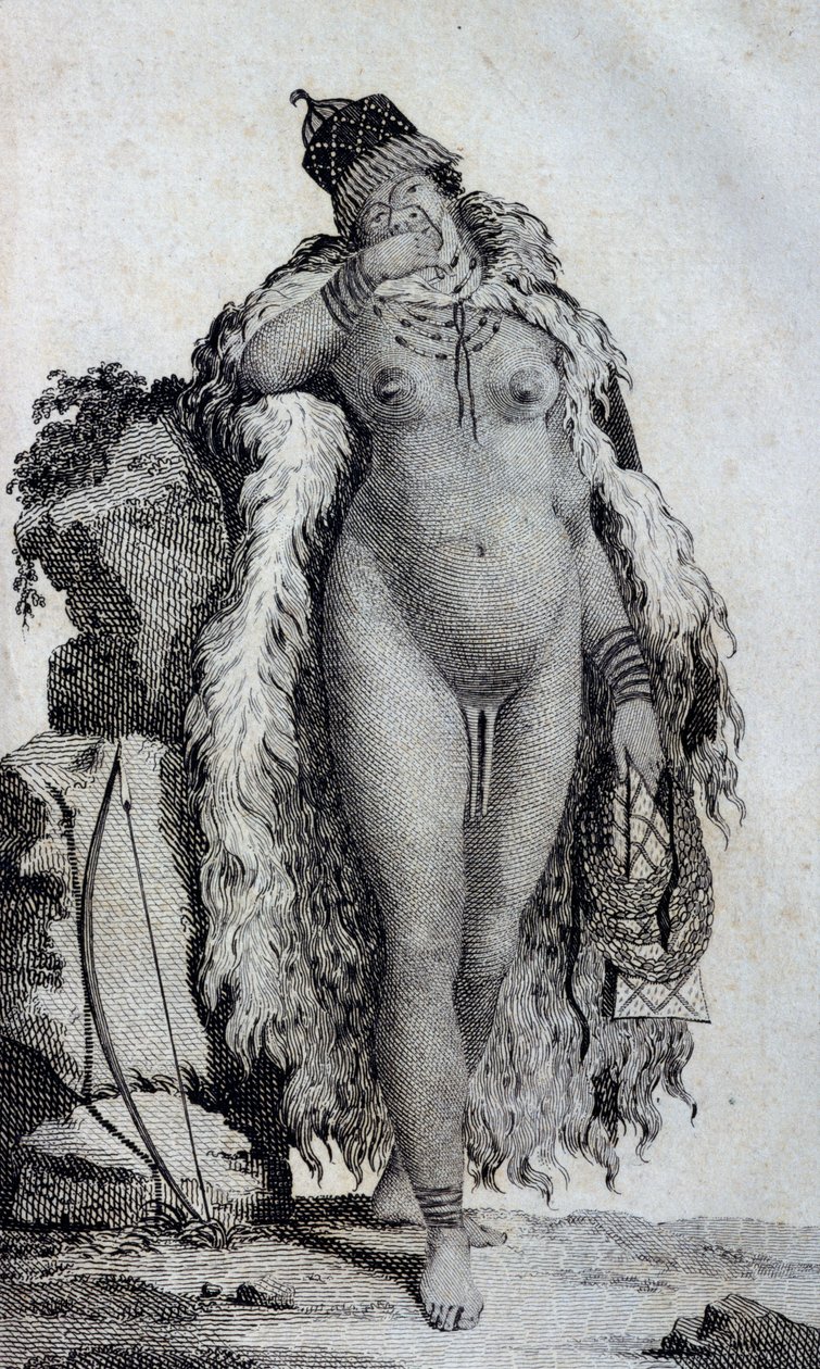 Mulher étnica Khoikhoi (Hottentots), de Travels of Le Vaillant para o interior da África através do Cabo da Boa Esperança, nos anos 1783 de Unbekannt Unbekannt