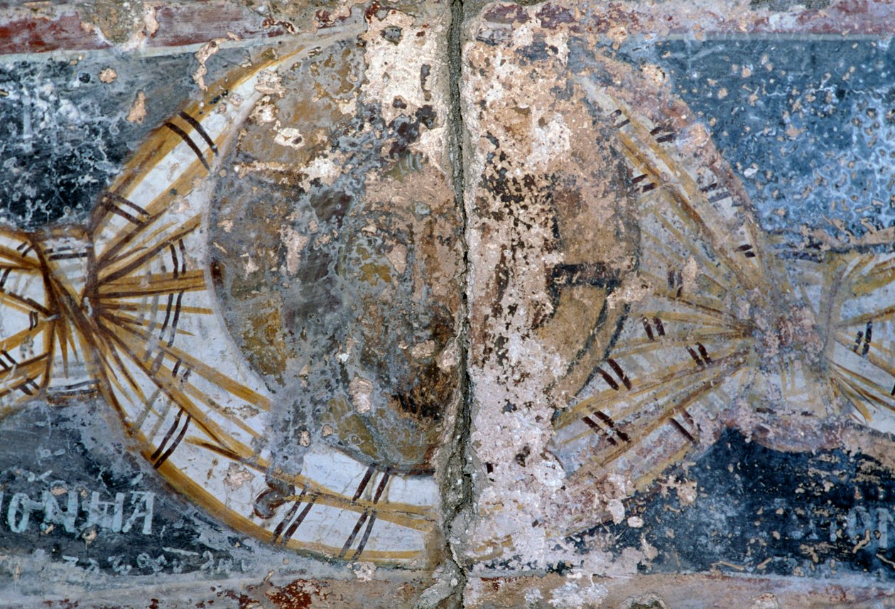 Rosto de Cristo, afresco danificado na igreja de Metamorfose Sotiros, Voutas, Creta, Grécia (foto) de Unbekannt Unbekannt