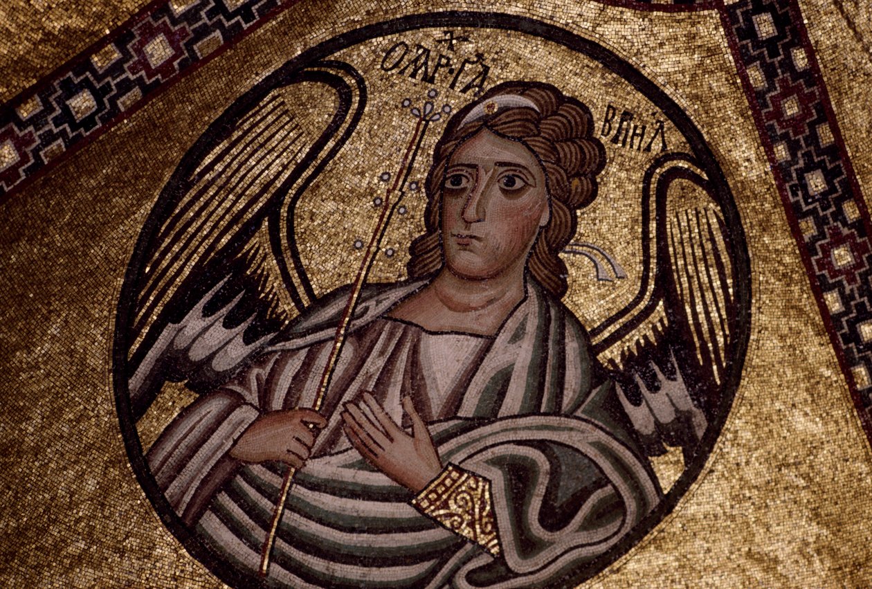 Figura de um anjo, mosaico dentro do Mosteiro de Hosios Loukas, Grécia, fundado no início do século X. de Unbekannt Unbekannt