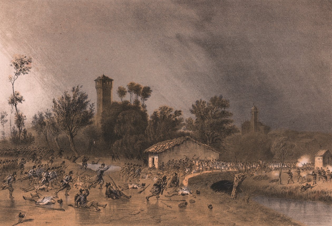 Primeira Divisão da Brigada Regina atacando a Ponte de Montreoli, Palestro, Lombardia de Unbekannt Unbekannt