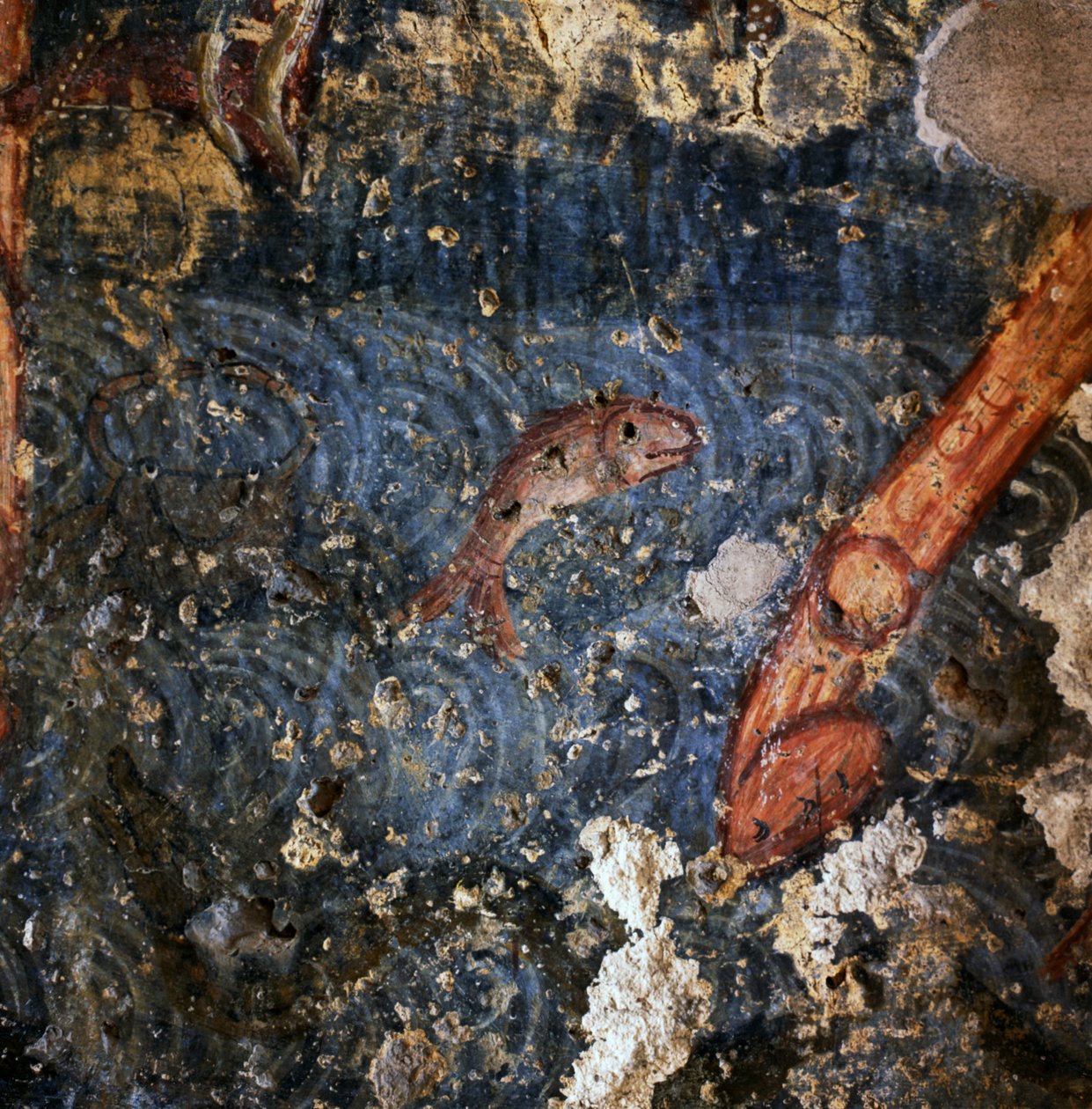 Peixe, detalhe do afresco no mosteiro de Agios Georgios, Diavaide, Creta, Grécia (foto) de Unbekannt Unbekannt