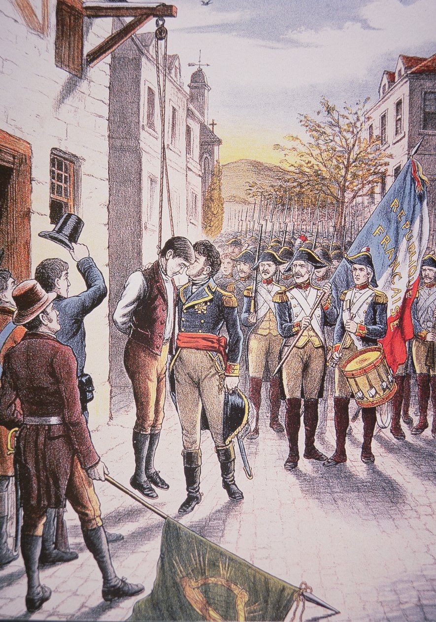 O general francês Jean Sarrazin beijou o rebelde irlandês Patrick Walsh (cor litho) de Unbekannt Unbekannt