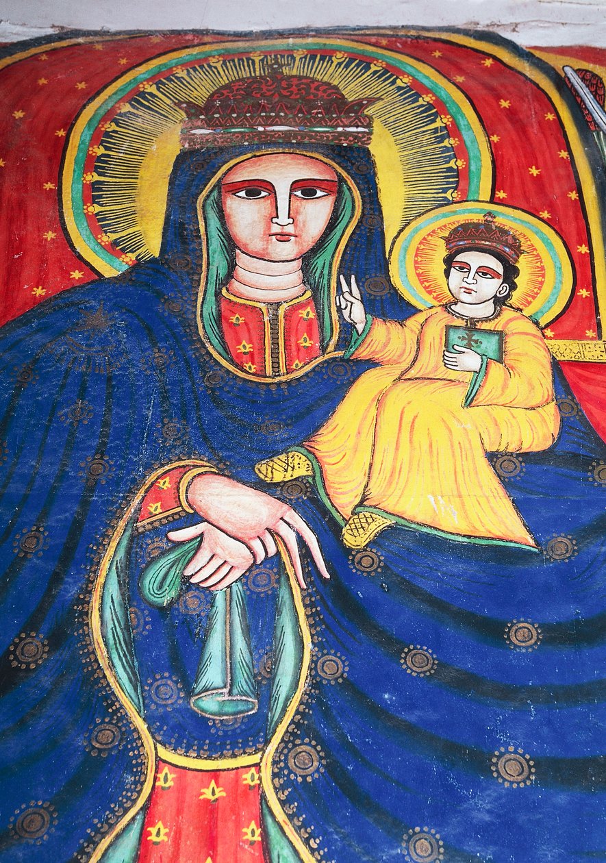 Fresco retratando Maria e Criança, Igreja de Nossa Senhora Maria de Sião (século XVII), Aksum (Lista do Património Mundial da Unesco) de Unbekannt Unbekannt