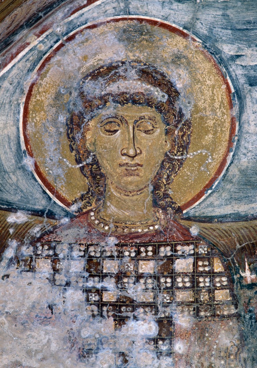 Fresco com santo na igreja bizantina de Agios Georgios, Vathi, Creta, Grécia (foto) de Unbekannt Unbekannt