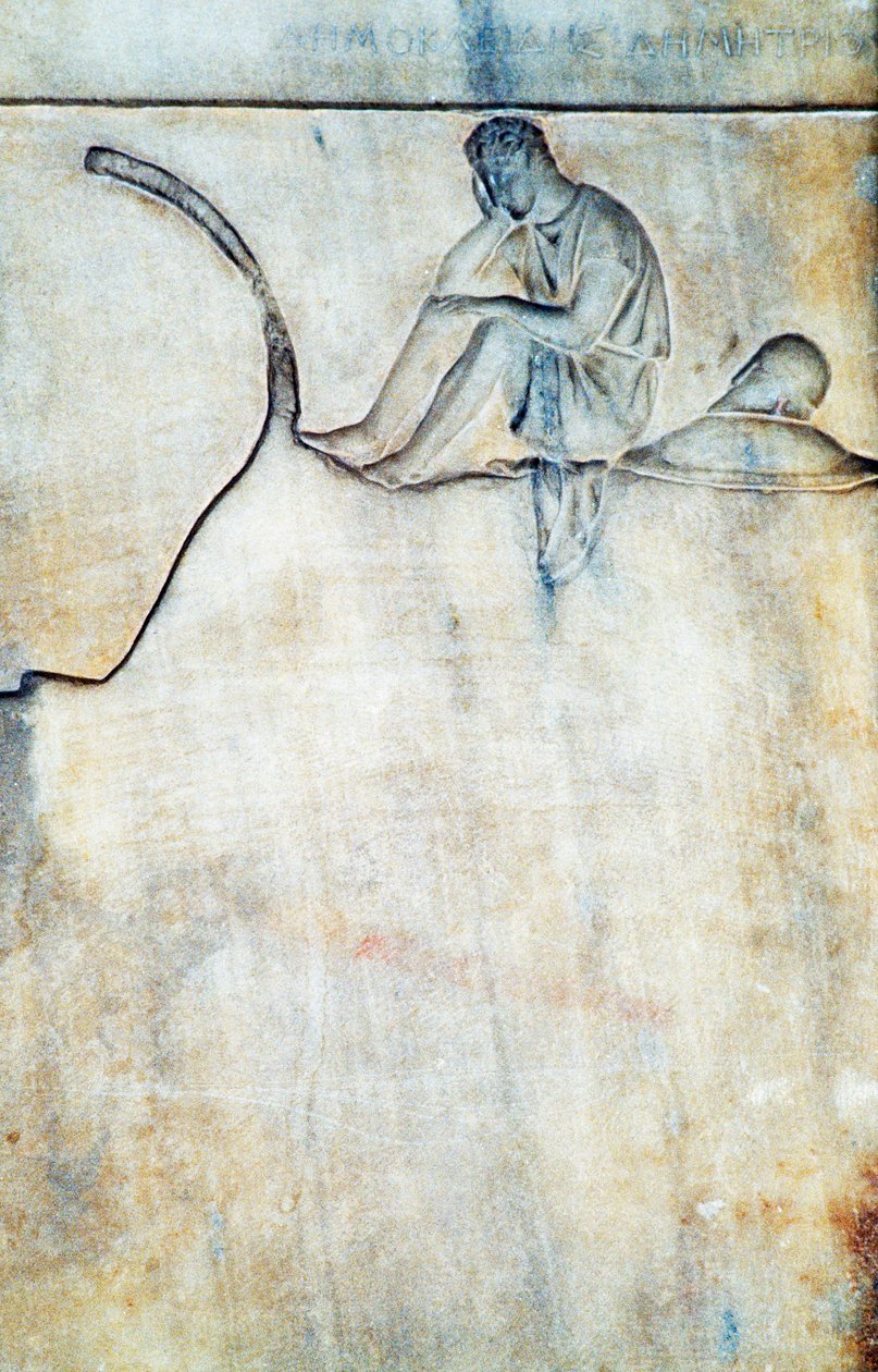 Estela funerária de Demokleides, Grécia, civilização grega, segunda metade do século IV a.C., detalhe de Unbekannt Unbekannt