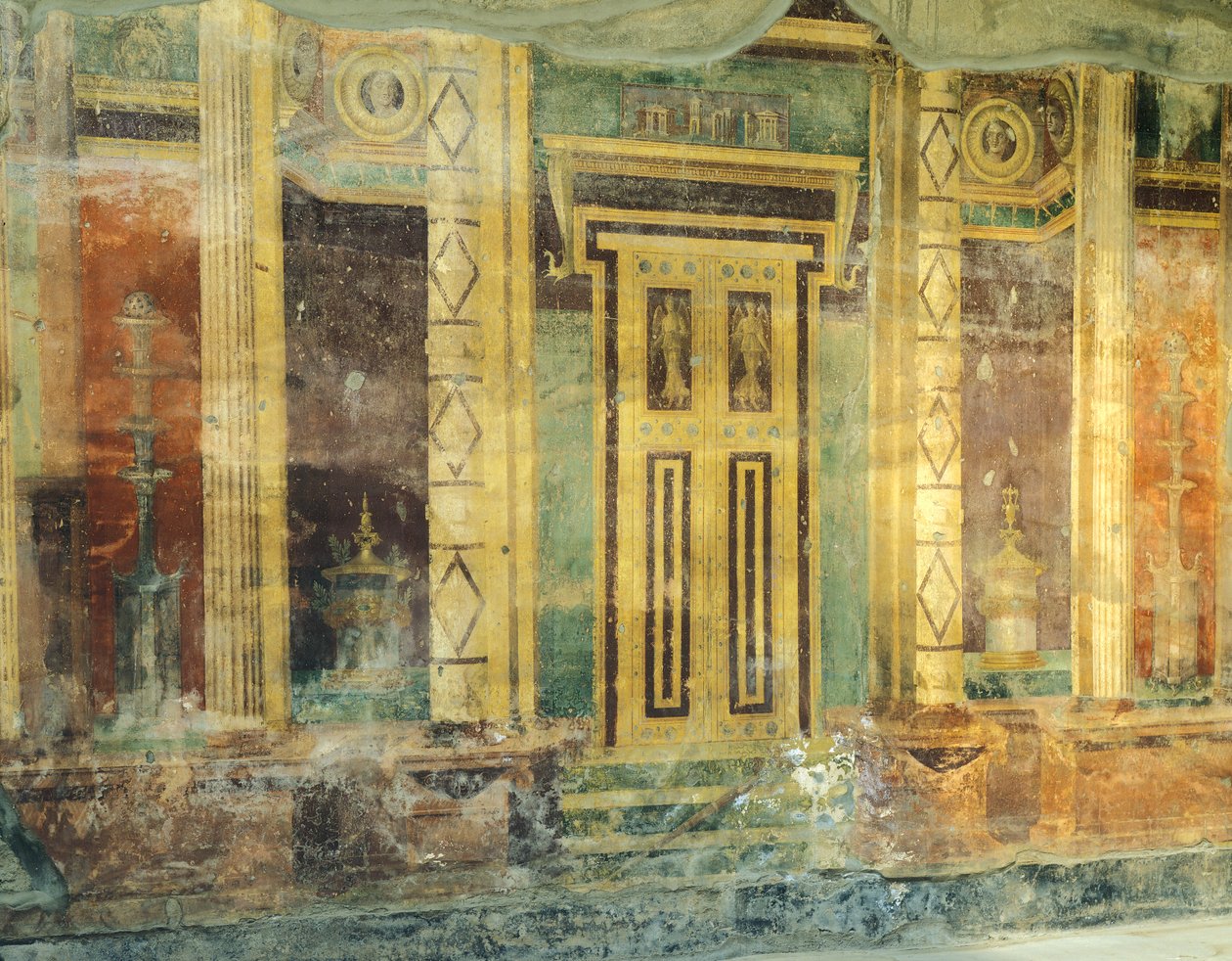 Itália, Campania, Oplonti, zona arqueológica de Torre Annunziata, Villa Romana Poppaea, Salão Grande, Fresco com colunas em Segundo Estilo Pompeu de Unbekannt Unbekannt