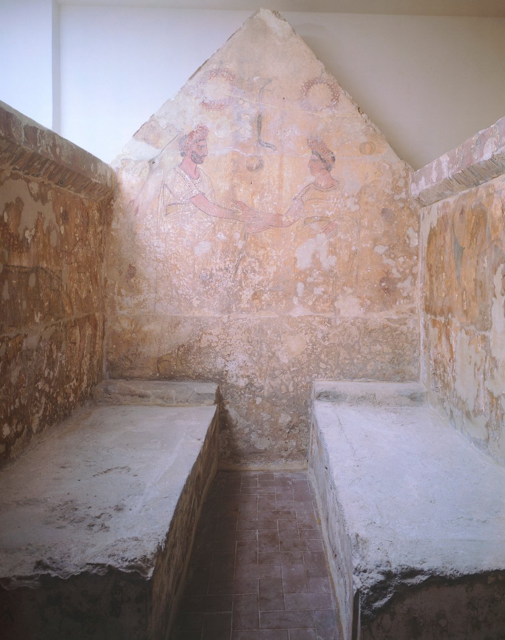 Itália, Campânia, Paestum, cena de despedida, laje pintada da Tumba 1 de Necrópole em Spinazzo, Século IV a.C. de Unbekannt Unbekannt