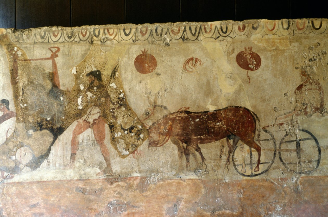 Viagem ao submundo, fresco de Necrópole em Andriuolo-Laghetto em Paestum, Campânia, Itália, civilização Grega Antiga, Magna Graecia, século IV a.C. (foto) de Unbekannt Unbekannt
