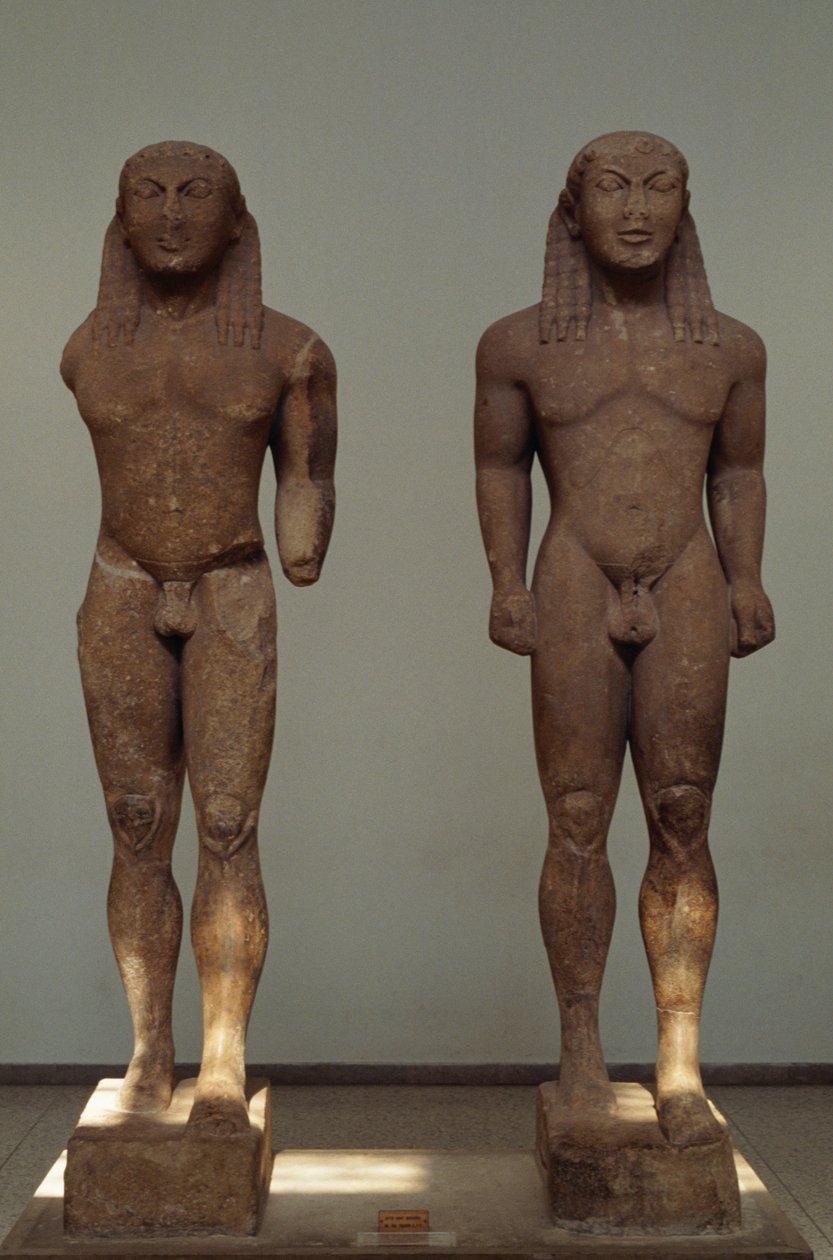 Kleobis e Biton, ca 610-590 AC, estátuas de mármore Pariano, de Polímedes de Argos, dedicadas a Delfos pela cidade de Argos, Grécia, civilização grega, século 7-6 AC de Unbekannt Unbekannt