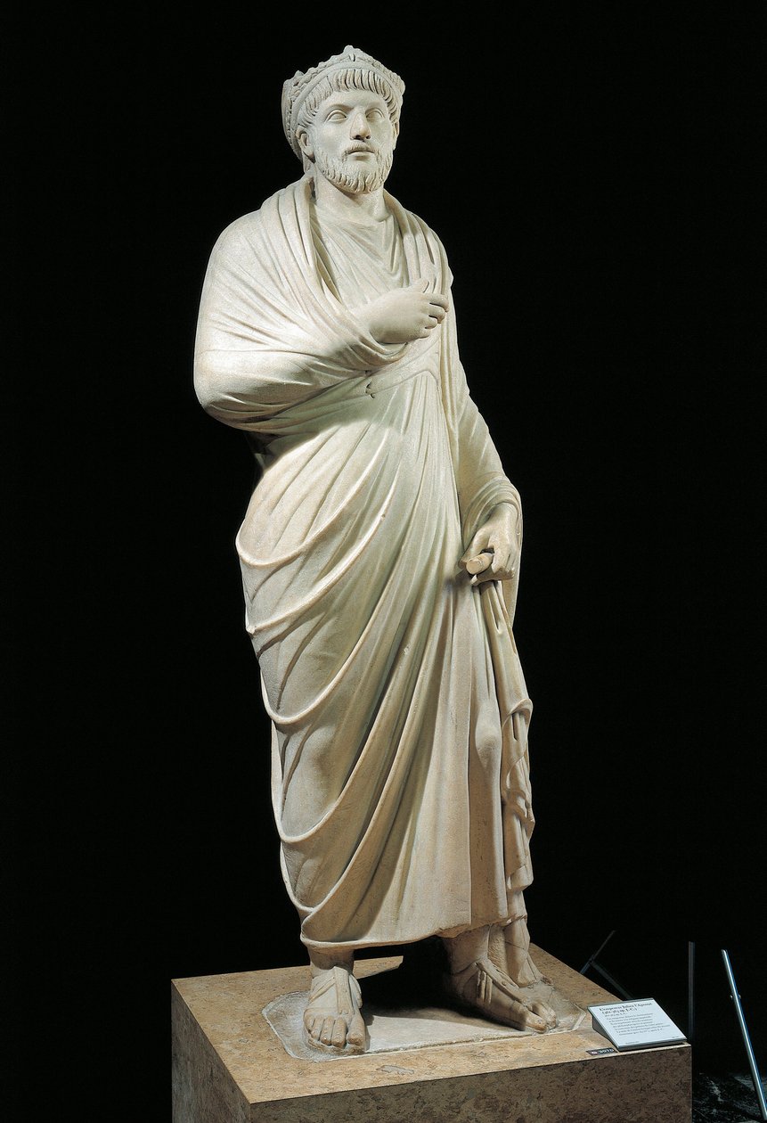 Estátua em mármore do imperador Julião o Apóstata, usando toga filósofo grego e coroa de sacerdote pagão. de Unbekannt Unbekannt