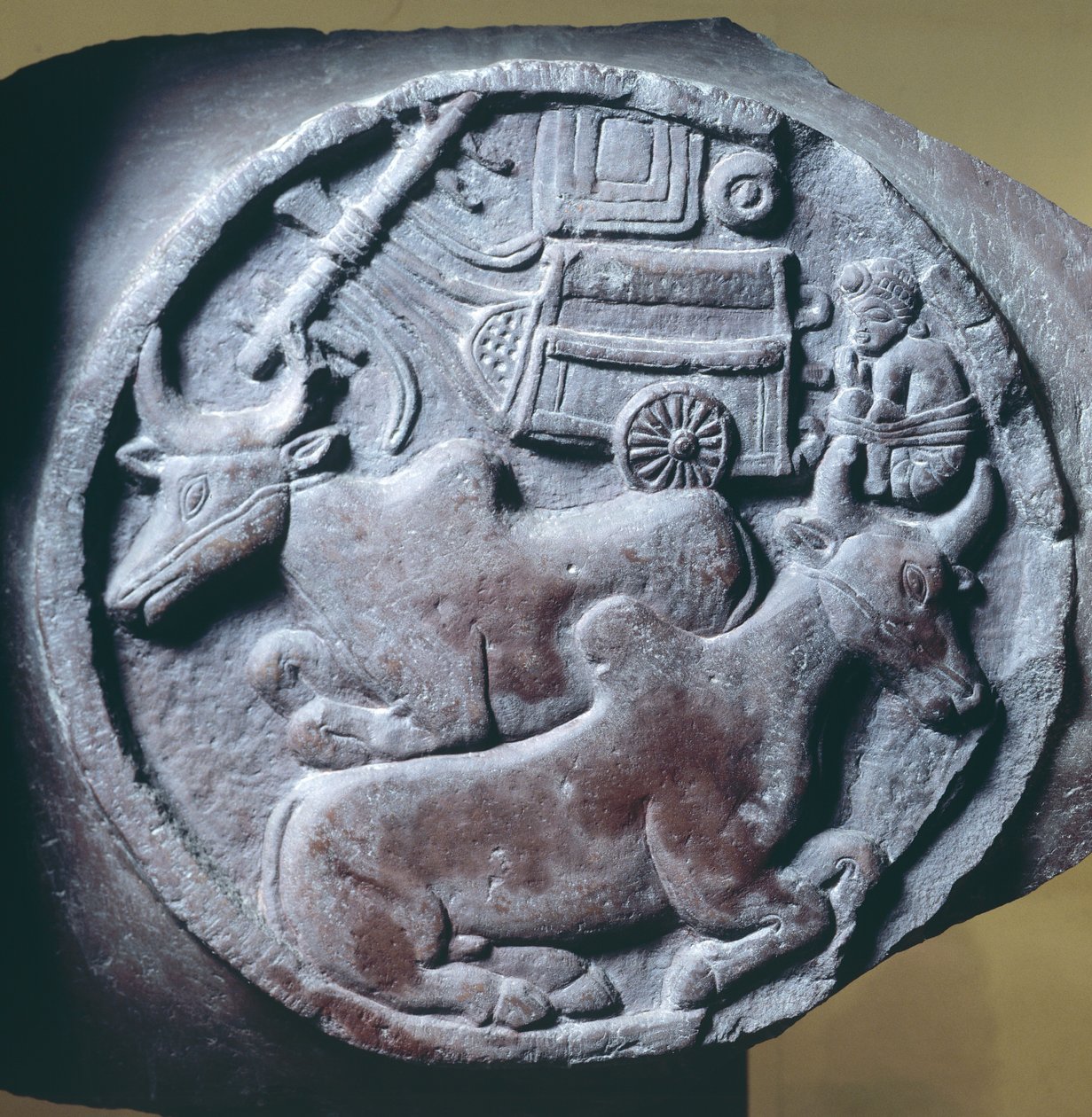 Medalhão decorado em relevo da balaustrada de Stupa de Bharhut, monumento budista, Madhya Pradesh, Índia, Civilização Indiana, século II a.C. de Unbekannt Unbekannt