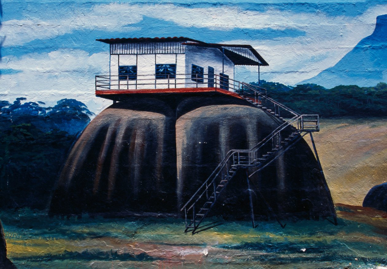 Mural representando casa de tribos da floresta reconstruída no Museu Etnológico Amazonas Monsenhor Enzo Ceccarelli, Puerto Ayacucho, estado do Amazonas, Venezuela de Unbekannt Unbekannt