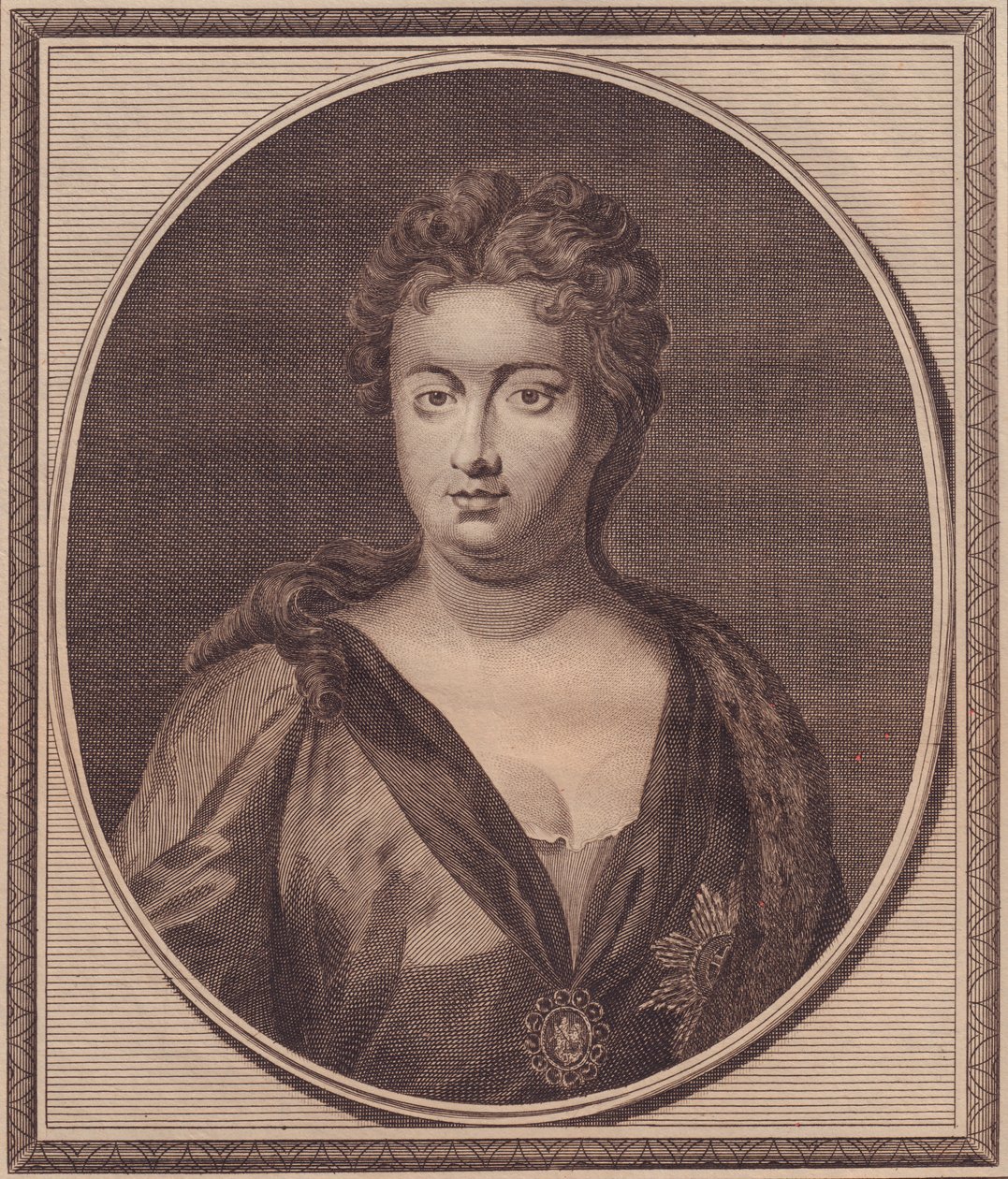 Retrato de Anne Stuart, Rainha da Grã-Bretanha (1665-1714), gravura em cobre de John Goldar (1729-1795) de pintura de G Kneller de Unbekannt Unbekannt
