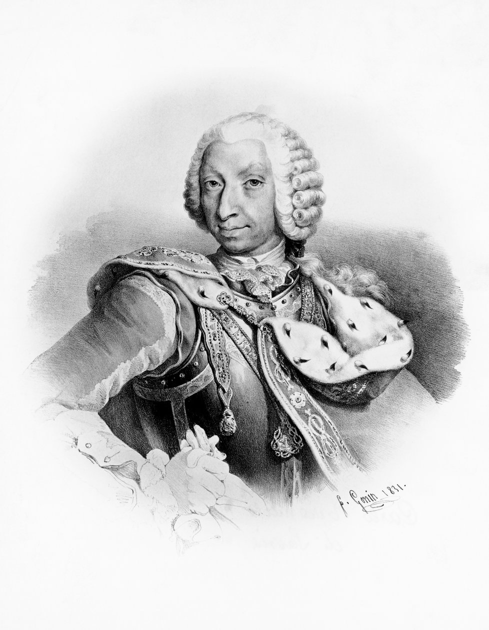 Retrato de Charles Emmanuel III de Sabóia (1701-1773), Rei da Sardenha de 1730, gravura após desenho de Francesco Gonin (1808-1889) de Unbekannt Unbekannt