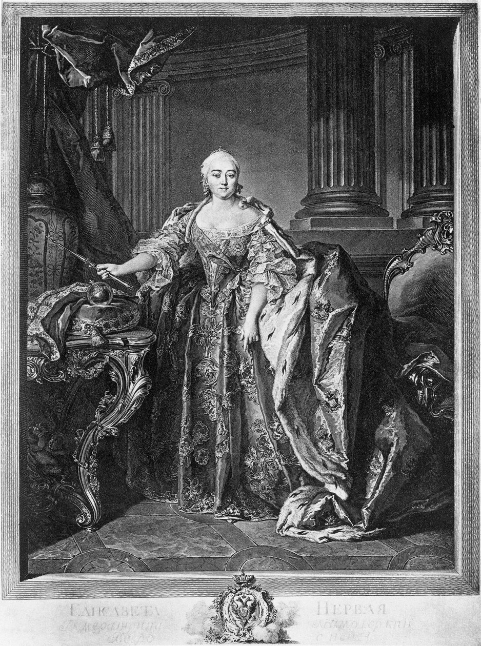 Retrato de Elizabeth Petrovna (1709-1761), Imperatriz da Rússia de 1741 até a sua morte, gravura de Unbekannt Unbekannt