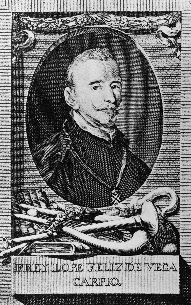Retrato de Felix Lope de Vega y Carpio (1562-1635), romancista, poeta e dramaturgo espanhol, gravura de Unbekannt Unbekannt