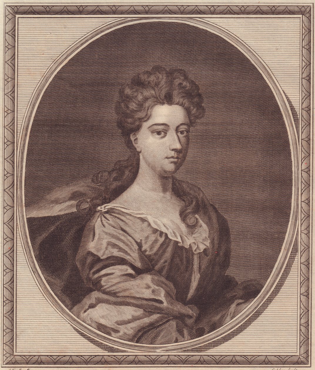 Retrato de Greville Doddington, Duquesa de Manchester (1672-1720), gravura em cobre de John Goldar (1729-1795) de pintura de G Kneller de Unbekannt Unbekannt