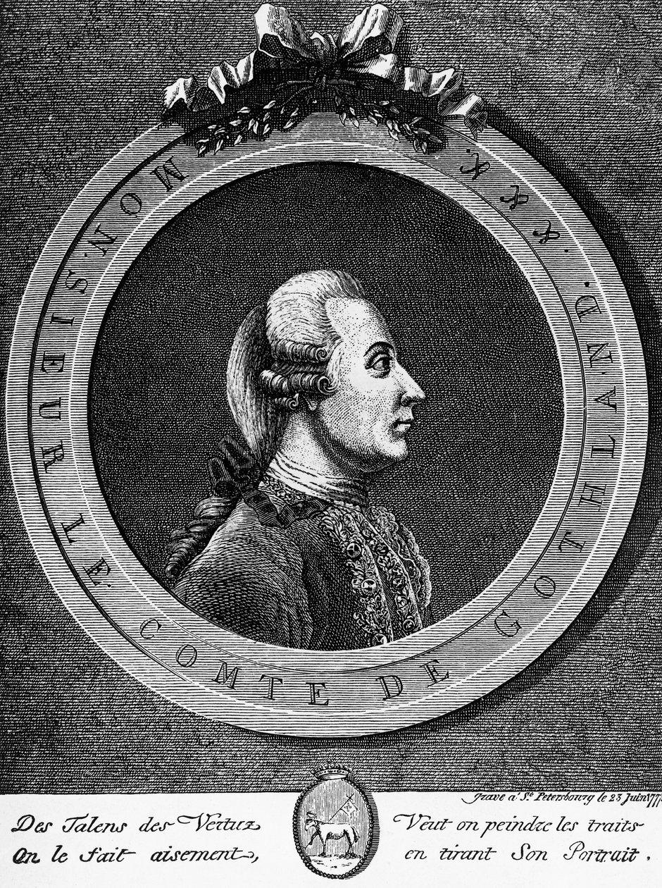 Retrato de Gustav III (1746-1792), Rei da Suécia de 1771, gravura de Unbekannt Unbekannt