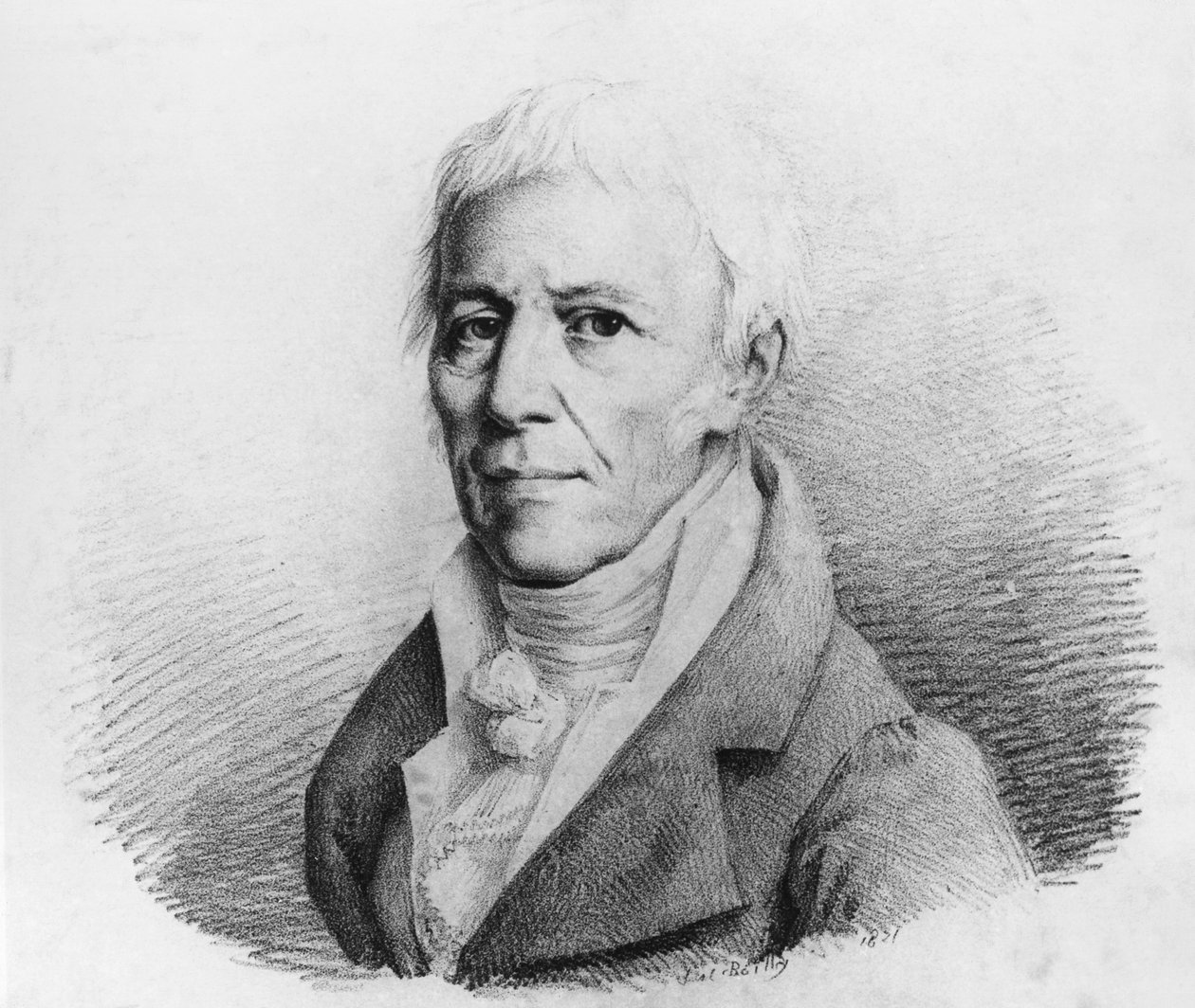 Retrato de Jean-Baptiste Pierre Antoine de Monet, Chevalier de Lamarck (1744-1829), naturalista francês, zoólogo, biólogo, acadêmico e precursor da teoria da evolução de Darwin, gravura de Unbekannt Unbekannt
