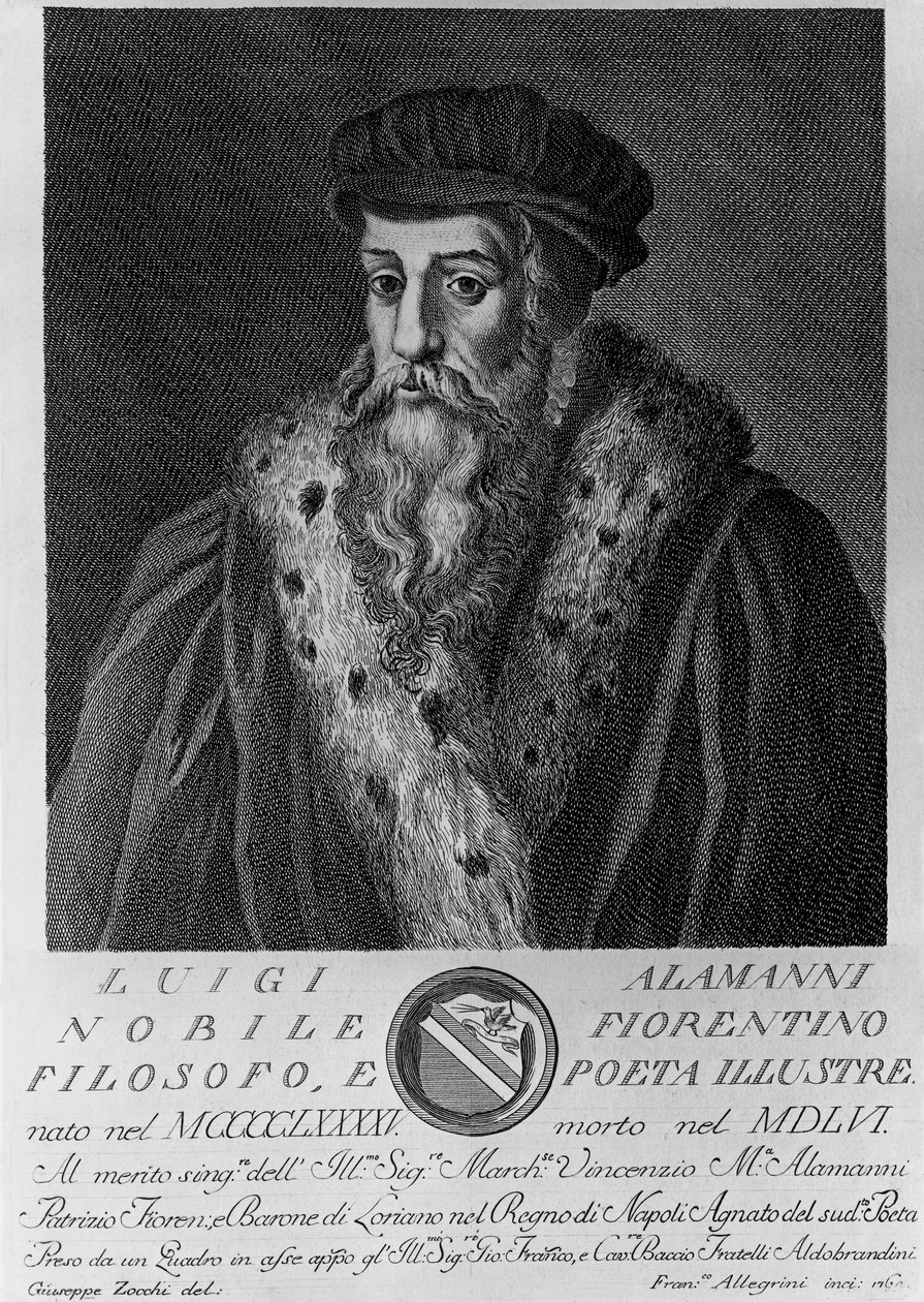 Retrato de Luigi Alamanni (1495-1556), poeta italiano, gravura de Francesco Allegrini (1729- depois de 1773) após desenho de Giuseppe Zocchi (nascido em 1711 ou 1717, falecido em 1767) de Unbekannt Unbekannt