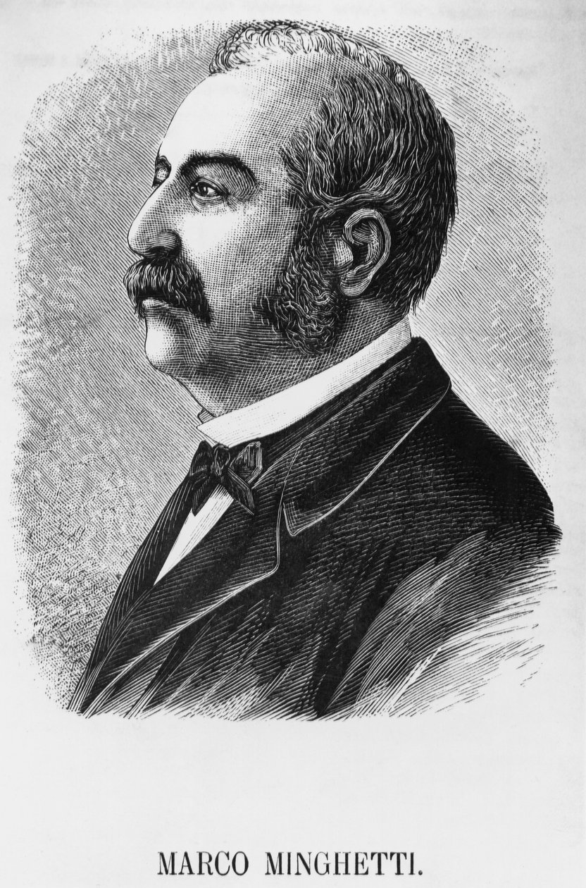 Retrato de Marco Minghetti (1818-1886), economista e estadista italiano que foi Primeiro Ministro do Reino da Itália de 1863 a 1864, e de 1873 a 1876, gravura de Unbekannt Unbekannt
