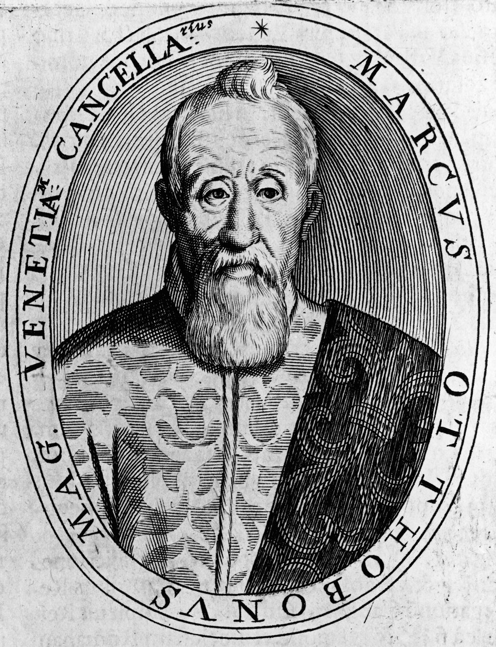 Retrato de Marco Ottoboni (1554-1649), Grão-Chanceler de Veneza, gravura de Unbekannt Unbekannt