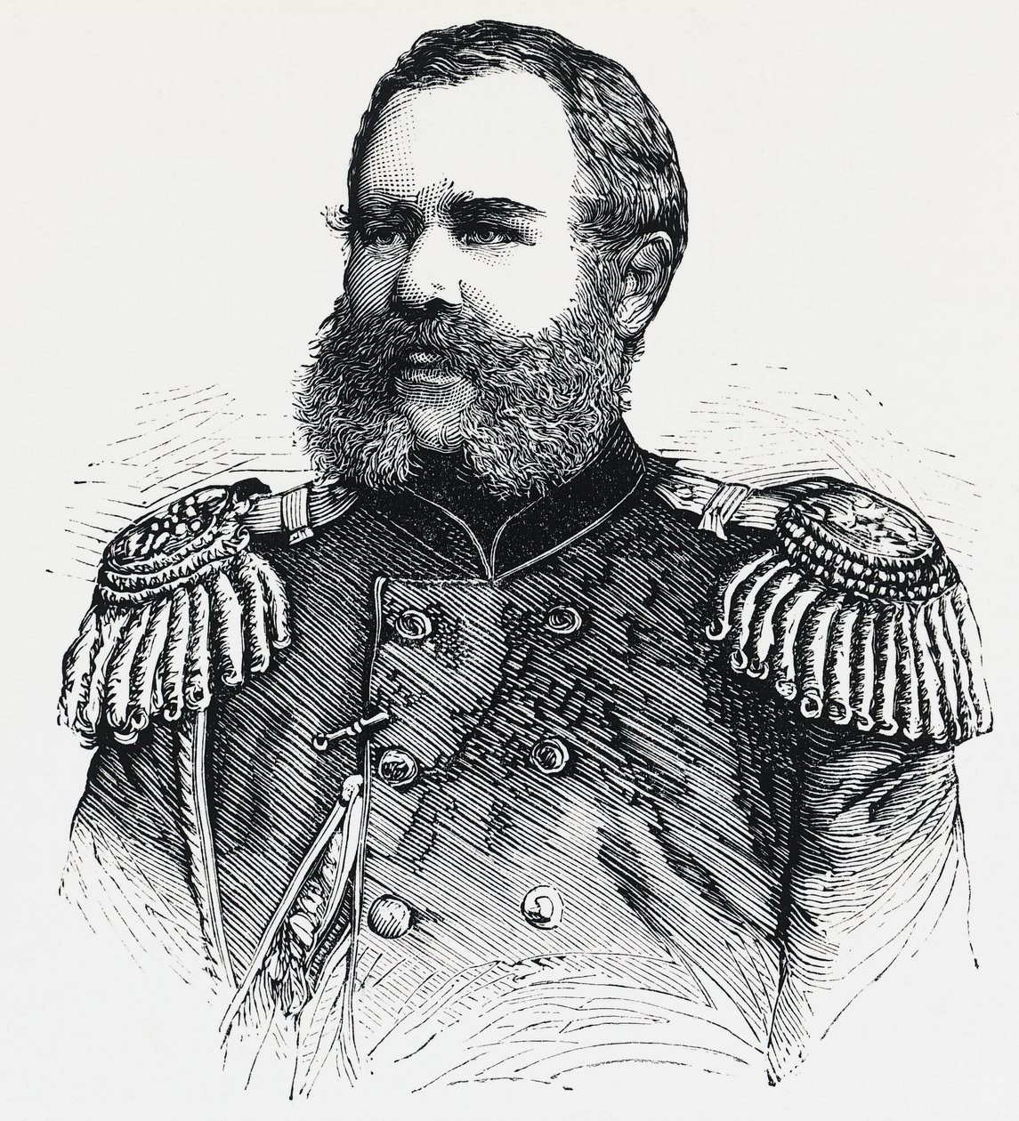 Retrato de Nikolai Obruchev (1830-1904), general russo, gravura de Unbekannt Unbekannt