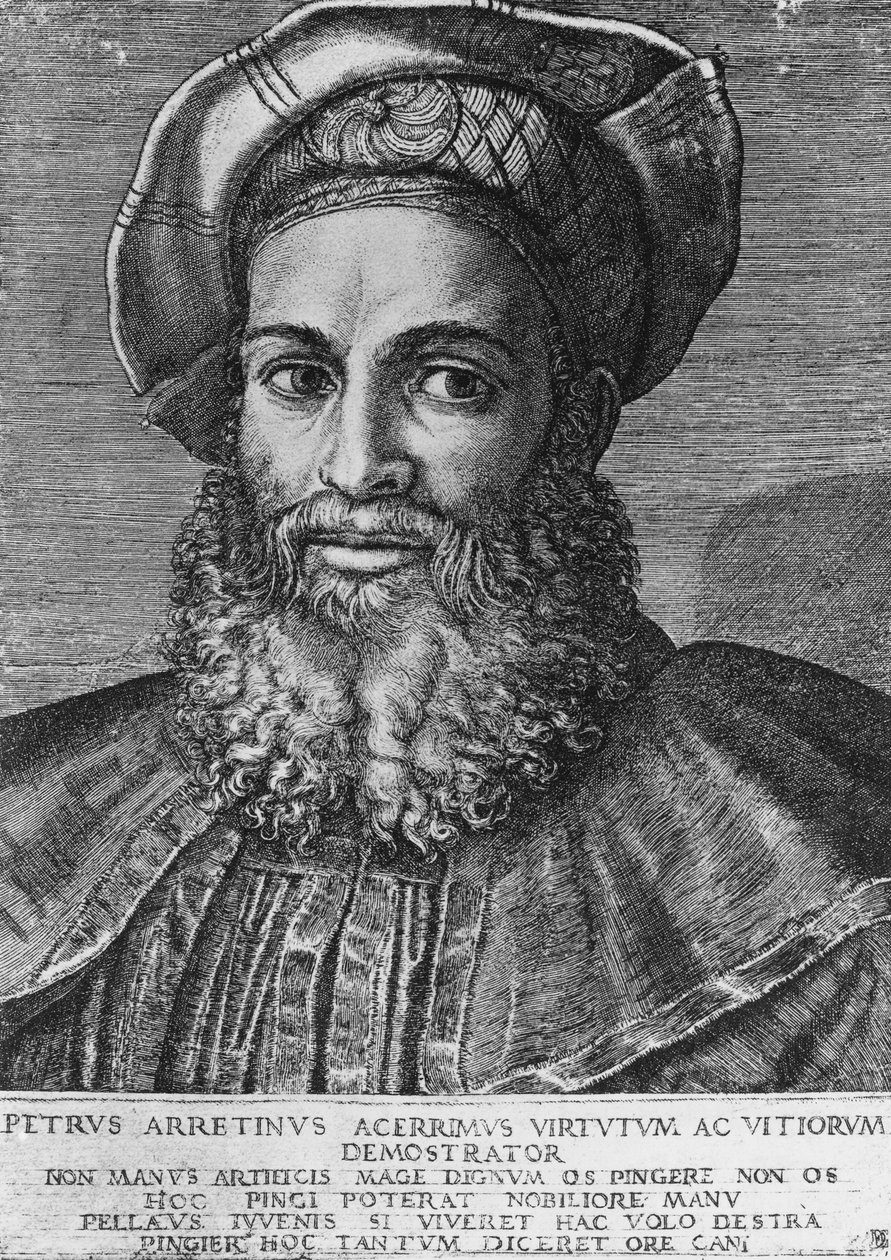 Retrato de Pietro Aretino (1492-1556), poeta, escritor e dramaturgo italiano, gravura de Marcantonio Raimondi (nascido ca 1470-1482, falecido 1527-1534), 22 3x15 4 cm de Unbekannt Unbekannt