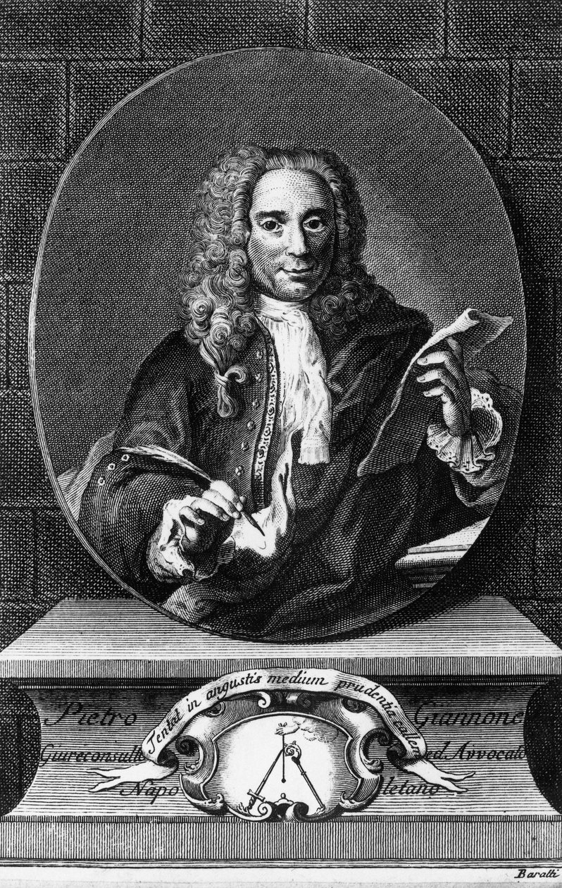 Retrato de Pietro Giannone (1676-1748), filósofo, historiador e jurista italiano, gravura de Antonio Baratti (1724-1787) de Istoria civile del Regno di Napoli de Pietro Giannone, publicado por Giambattista Pasquali de Unbekannt Unbekannt
