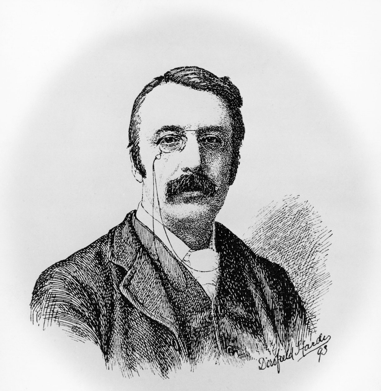 Retrato de Sir Charles Villiers Stanford (1852-1924), compositor e maestro irlandês, gravura após desenho de Dorofield Hardy (1853-1937) de Unbekannt Unbekannt