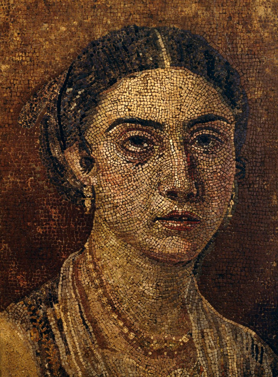 Retrato de uma jovem mulher, mosaico de Herculaneum. Civilização romana. de Unbekannt Unbekannt