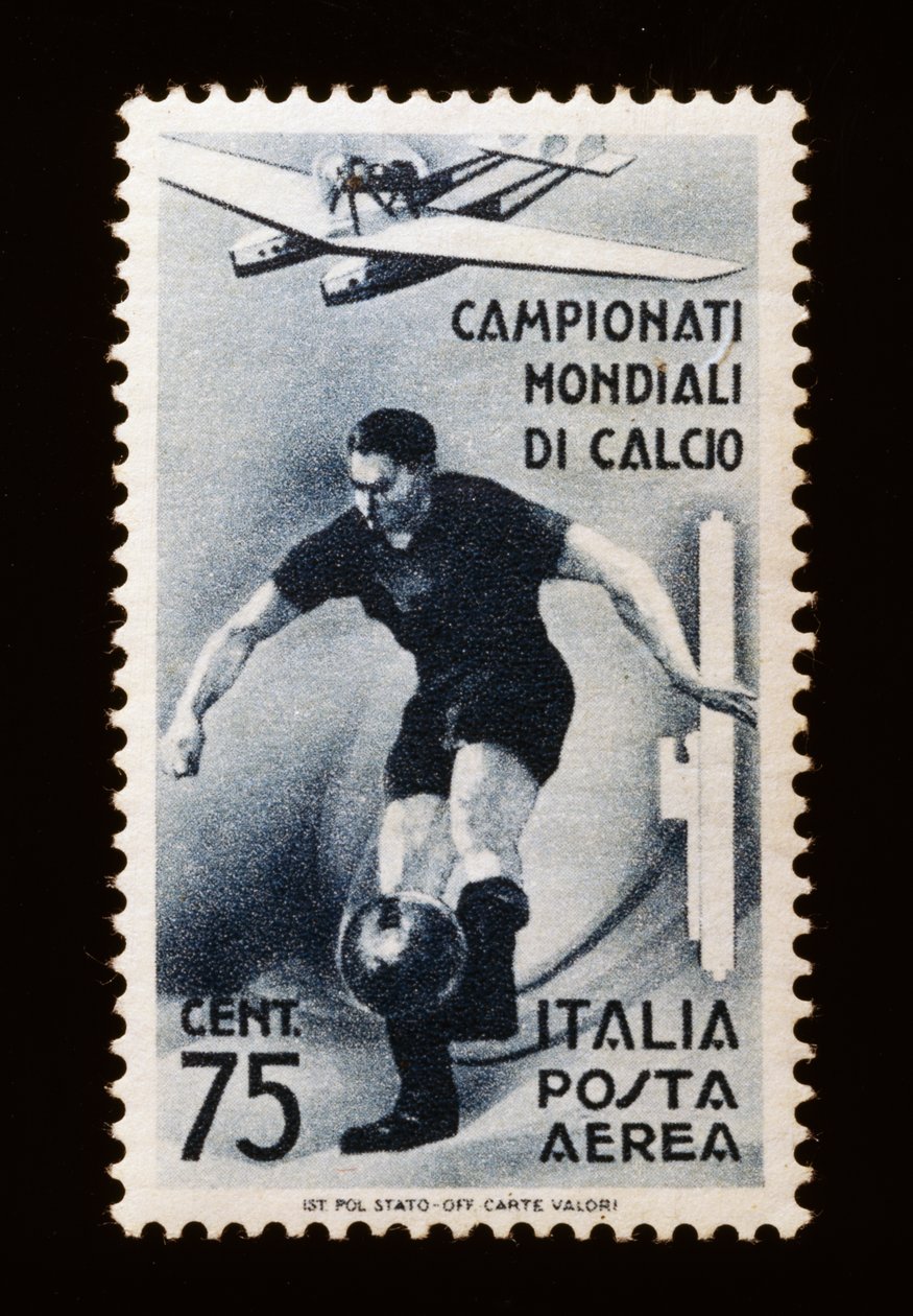 Selo postal para a Copa do Mundo da FIFA 1934, selo postal aéreo de 75 centavos, Itália, século 20 de Unbekannt Unbekannt