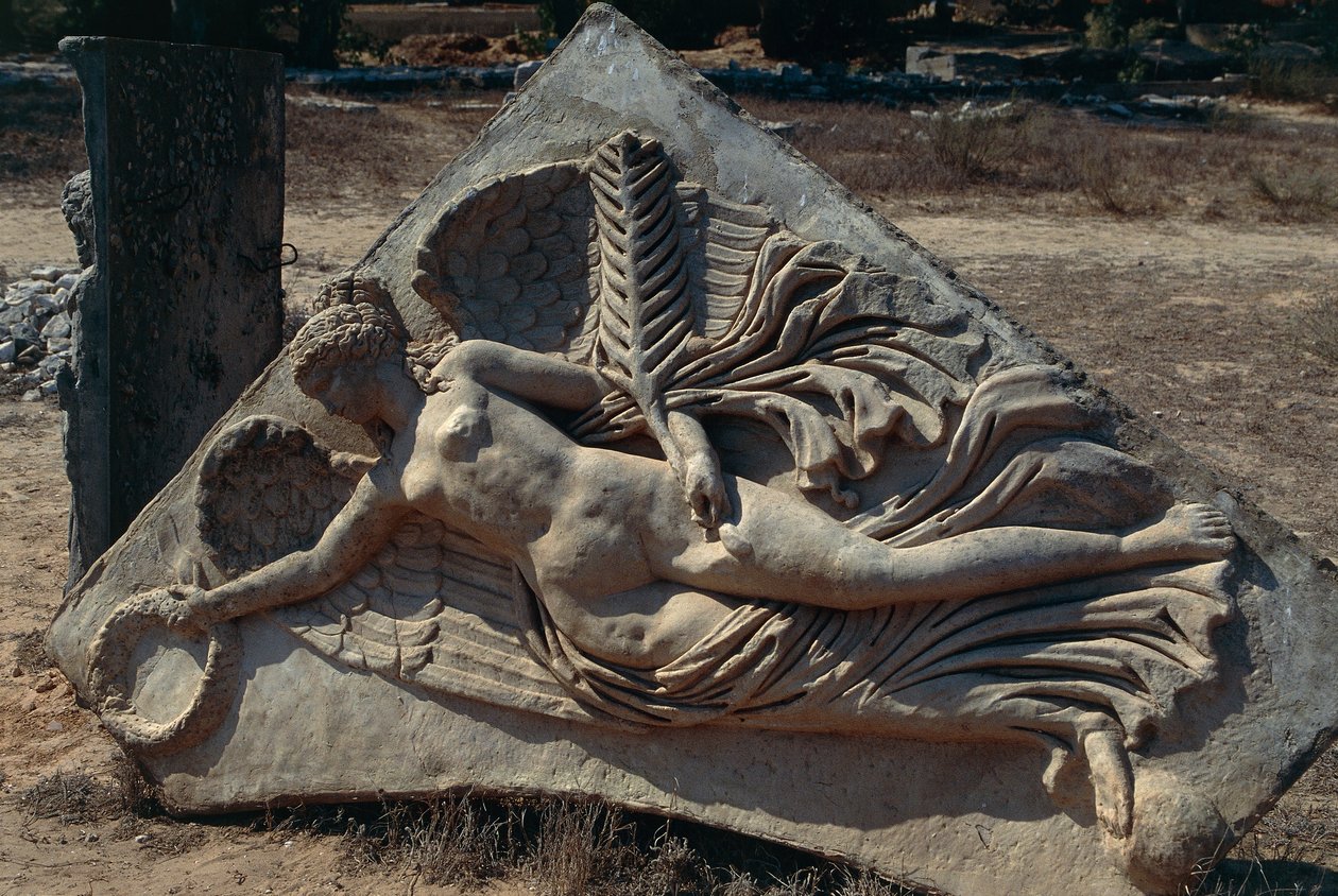 Relevo do Arco de Septimus Severus no Fórum Severan que retrata os Goddes Alados da Vitória, Líbia, Tripolitânia Histórica, Leptis Magna (Lista do Patrimônio Mundial da UNESCO) de Unbekannt Unbekannt