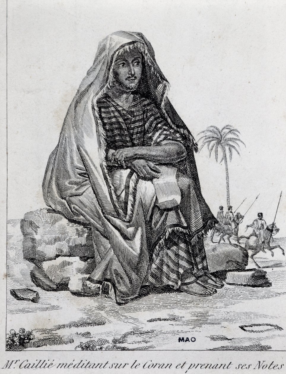 René Caillie (1799-1838), explorador vestindo roupas árabes, meditando sobre o Alcorão de Unbekannt Unbekannt
