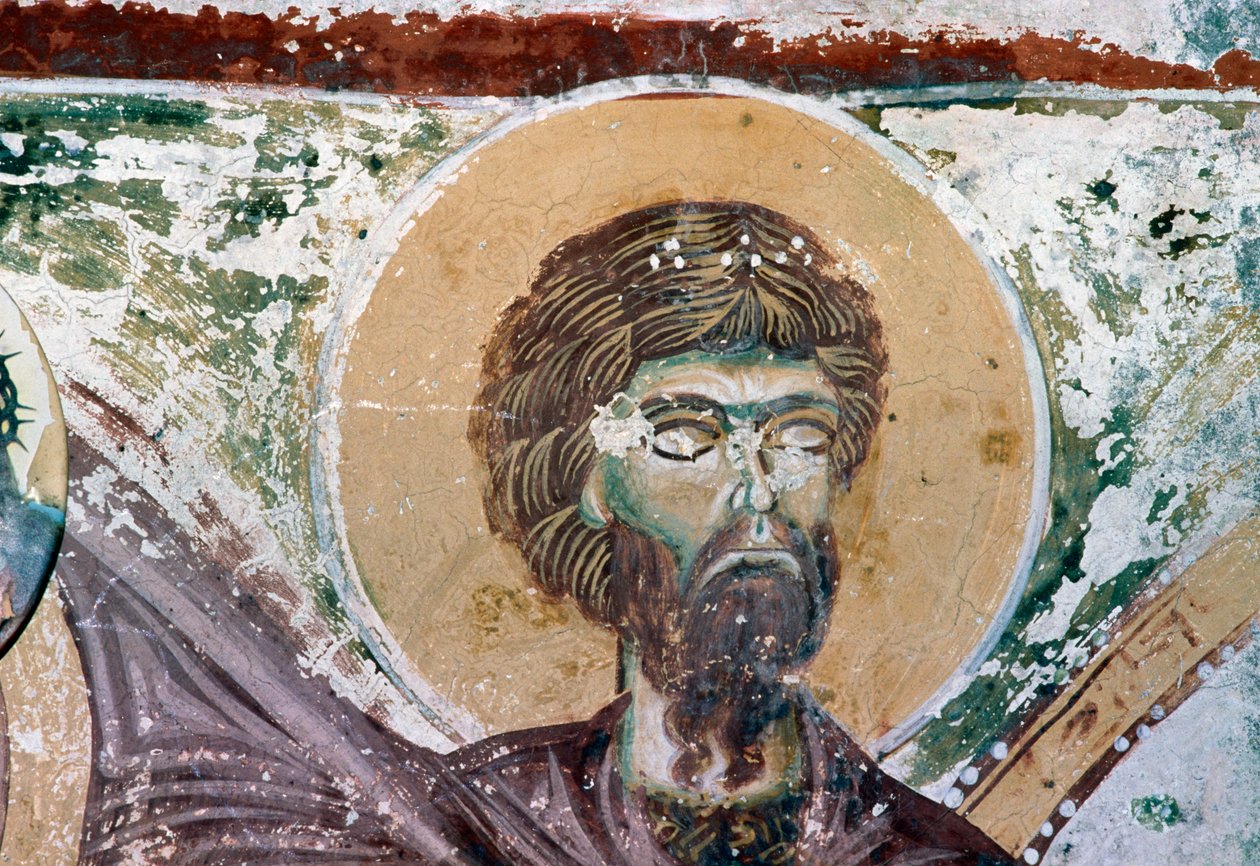Santo, detalhe do afresco na Igreja de Agios Georgios, Mourne, Creta, Grécia (foto) de Unbekannt Unbekannt