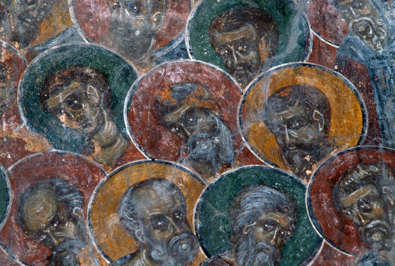 Santos, afresco no teto da igreja de Agia Paraskevi, Anisaraki, Creta, Grécia (foto) de Unbekannt Unbekannt