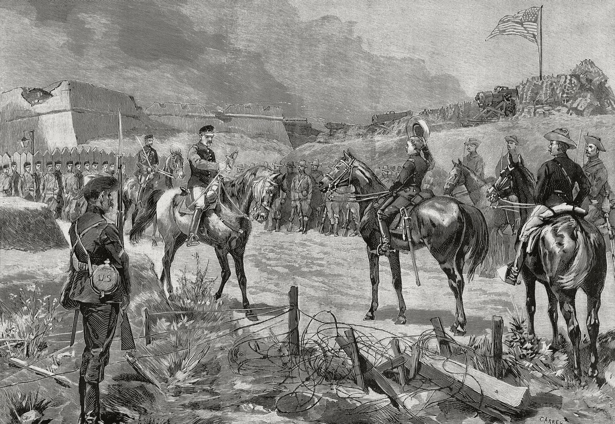 O general espanhol José Toral y Velázquez rende-se às tropas americanas, Santiago de Cuba, Julho de 1898, guerra hispano-americana, Cuba de Unbekannt Unbekannt