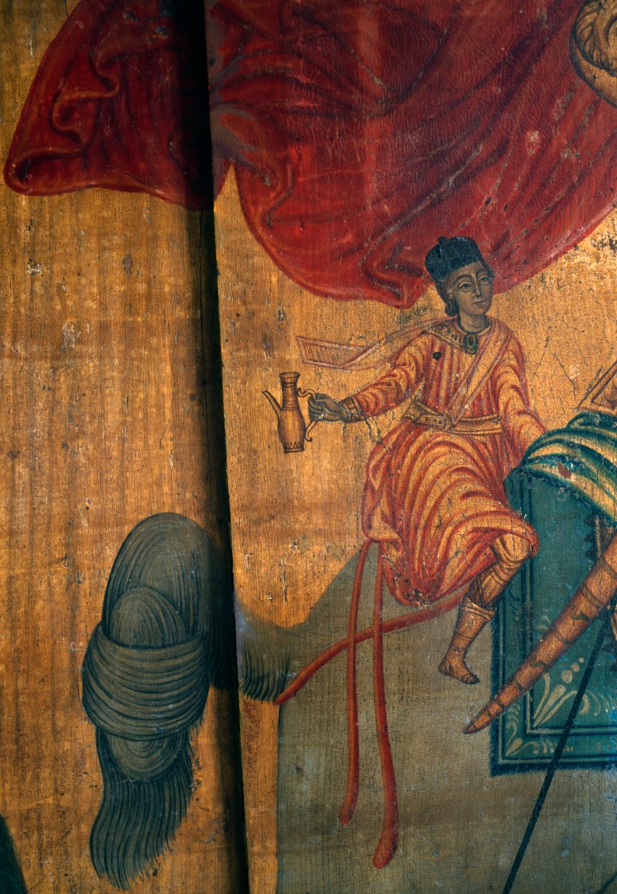 São Jorge e Dragão, detalhe de painel de madeira na igreja de Agia Paraskevi, Anisaraki, Creta, Grécia (foto) de Unbekannt Unbekannt