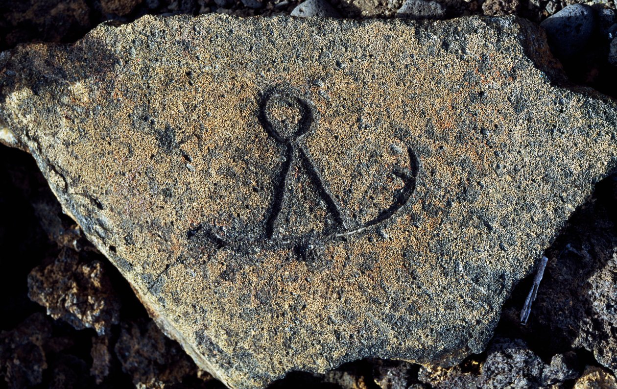 Gravura em pedra, Puako Petroglyph Archaeological District, Island of Hawaii, Estados Unidos de Unbekannt Unbekannt