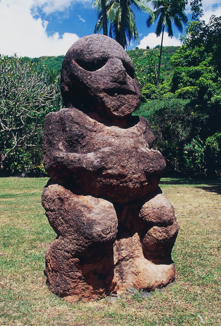 Tiki, marae (templo) Arahurahu, escultura, Tahiti, Ilhas da Sociedade, Arquipélago das Ilhas Windward, Polinésia Francesa (território ultramarino da República Francesa) de Unbekannt Unbekannt