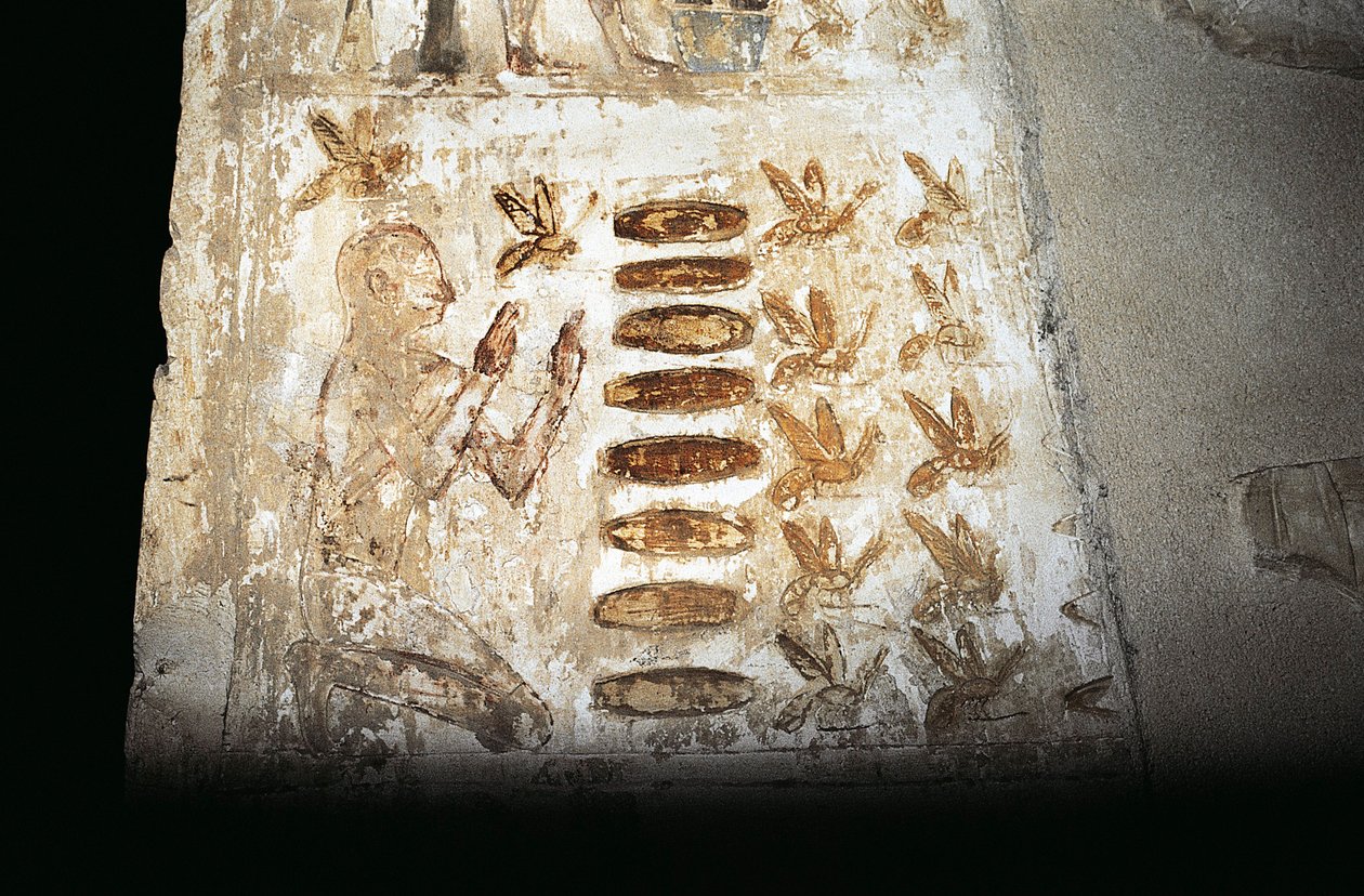 Pintura de parede representando uma cena de apicultura, na coluna da quadra hipoética, do Túmulo de Pabasa, Asasif (foto) de Unbekannt Unbekannt