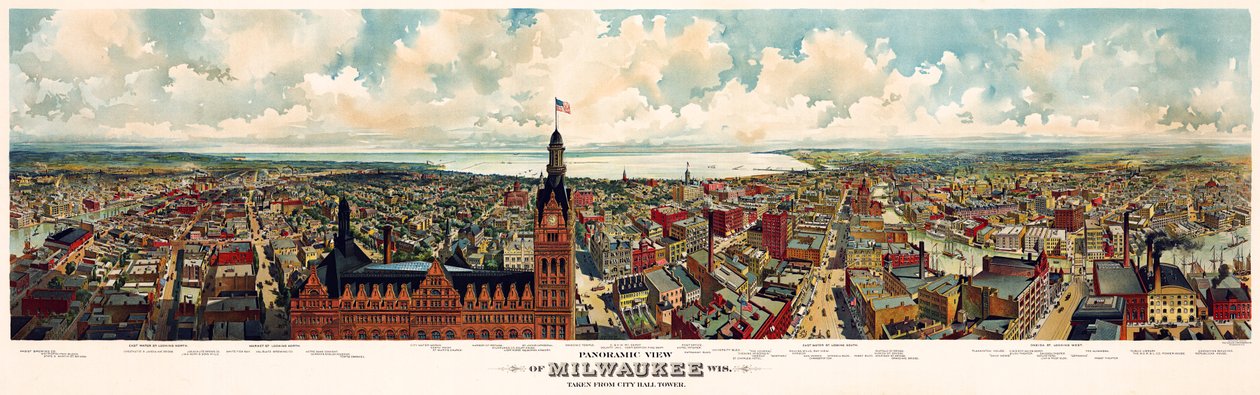 Vista panorâmica de Milwaukee, Wis. Tomado da torre da Câmara Municipal/The Gugler Lithographic Co de Library of Congress