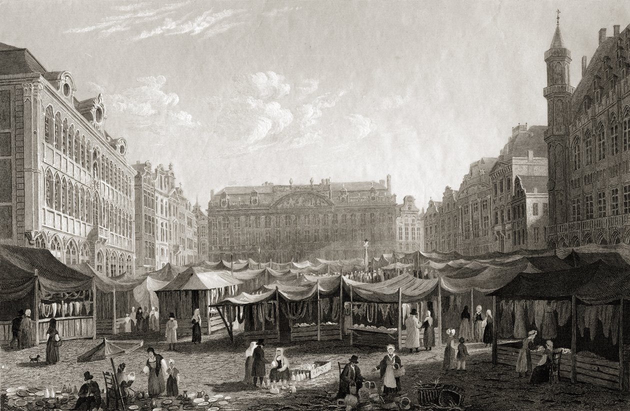 O Grande Place, em Bruxelas, a partir de &39;Select Views de algumas das principais cidades da Europa, gravada por R. Brandard, publicado em Londres, 1832 de Lieutenant Colonel Batty